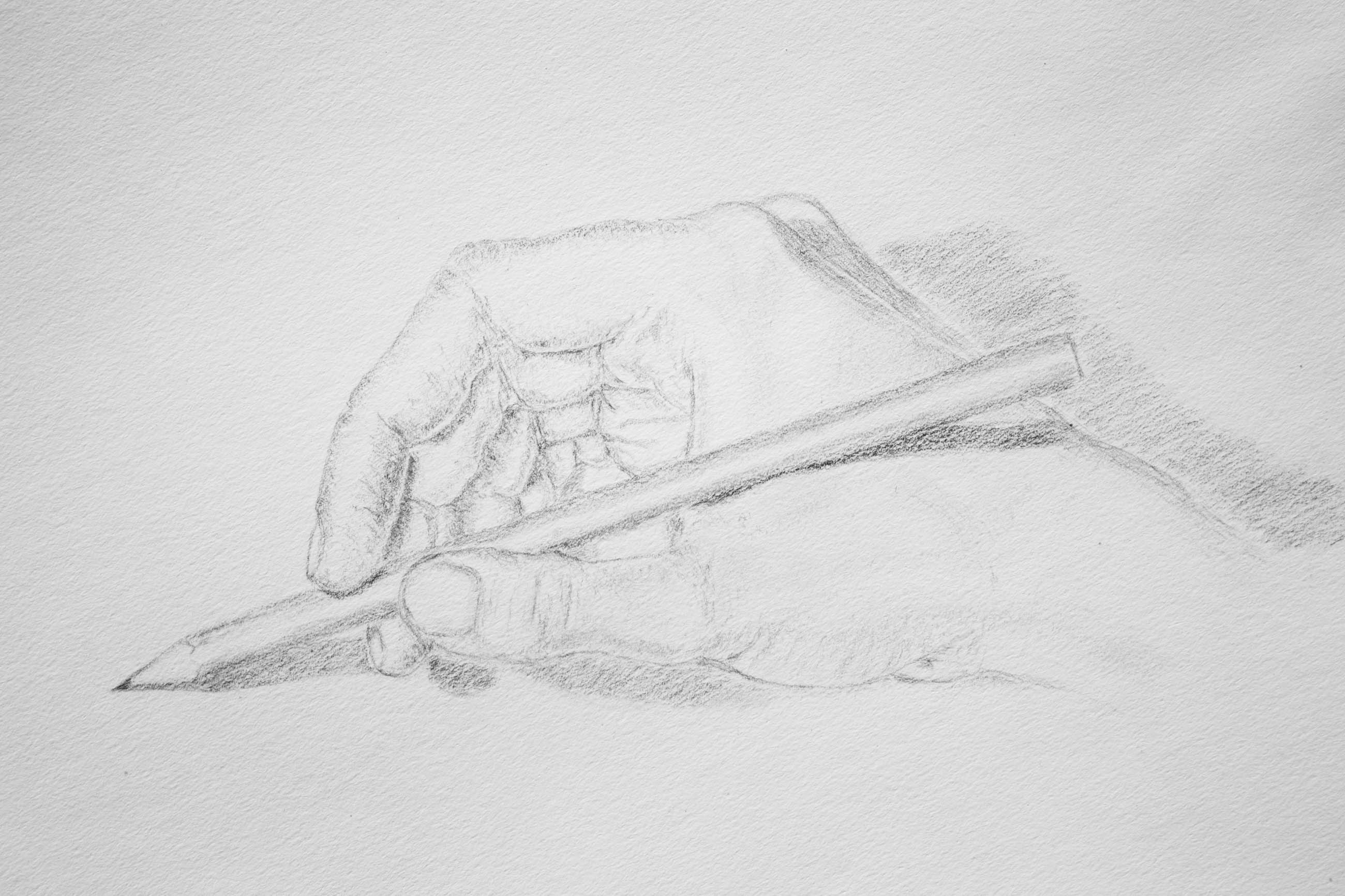 drawing of a hand in drawing position