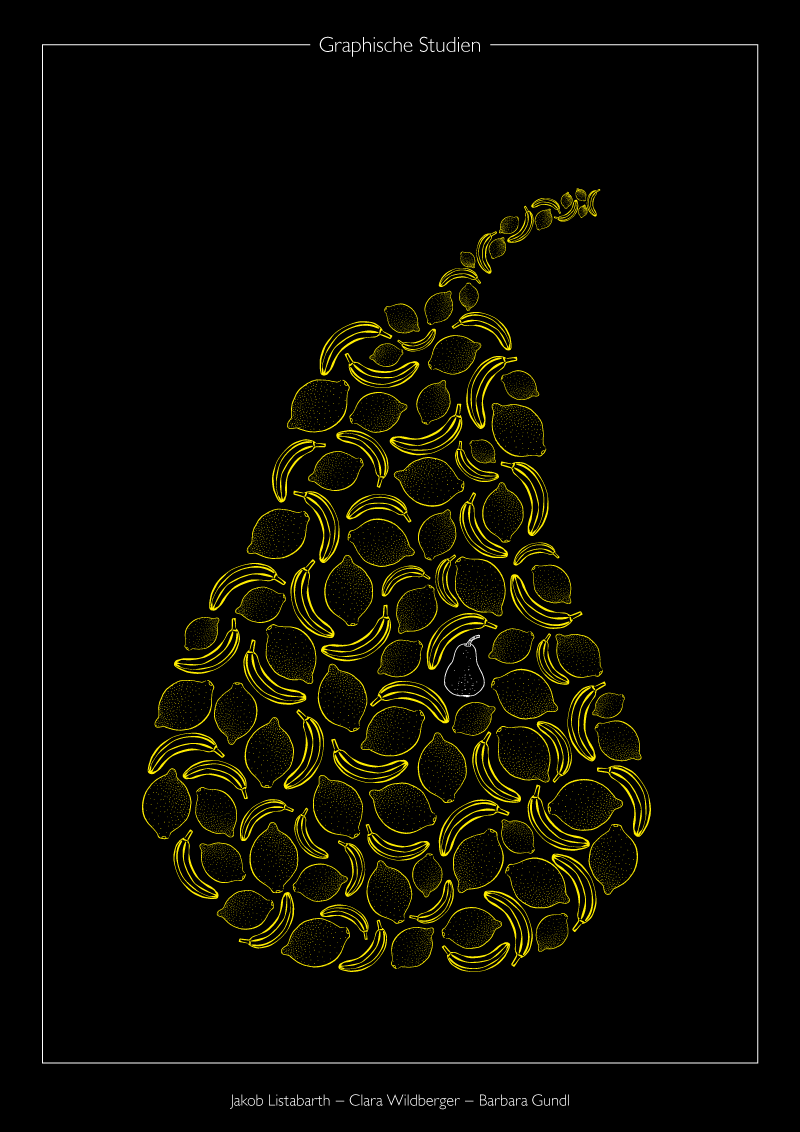 vector graphics of many lemons and bananas forming one big pear