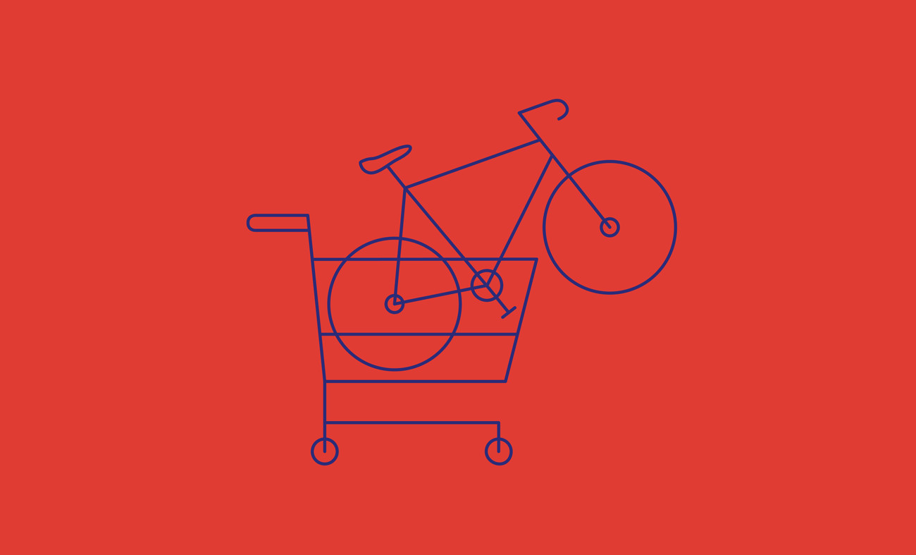 illustration of bike in a shopping cart